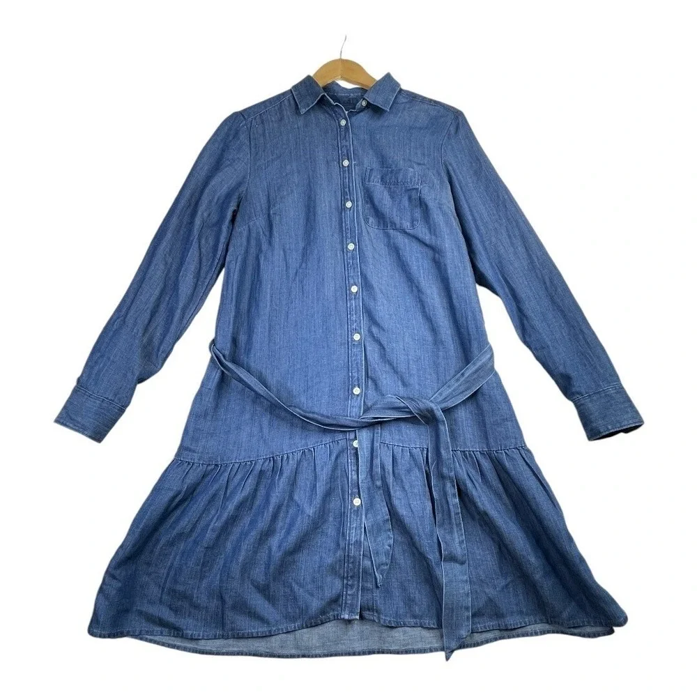 Loft Linen Blend Button Down Shirt Dress‎ size Small Blue